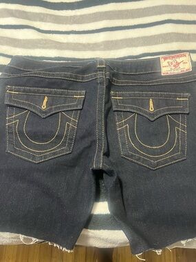 True Religion Dark Blue Denim Cutoff Shorts - Women